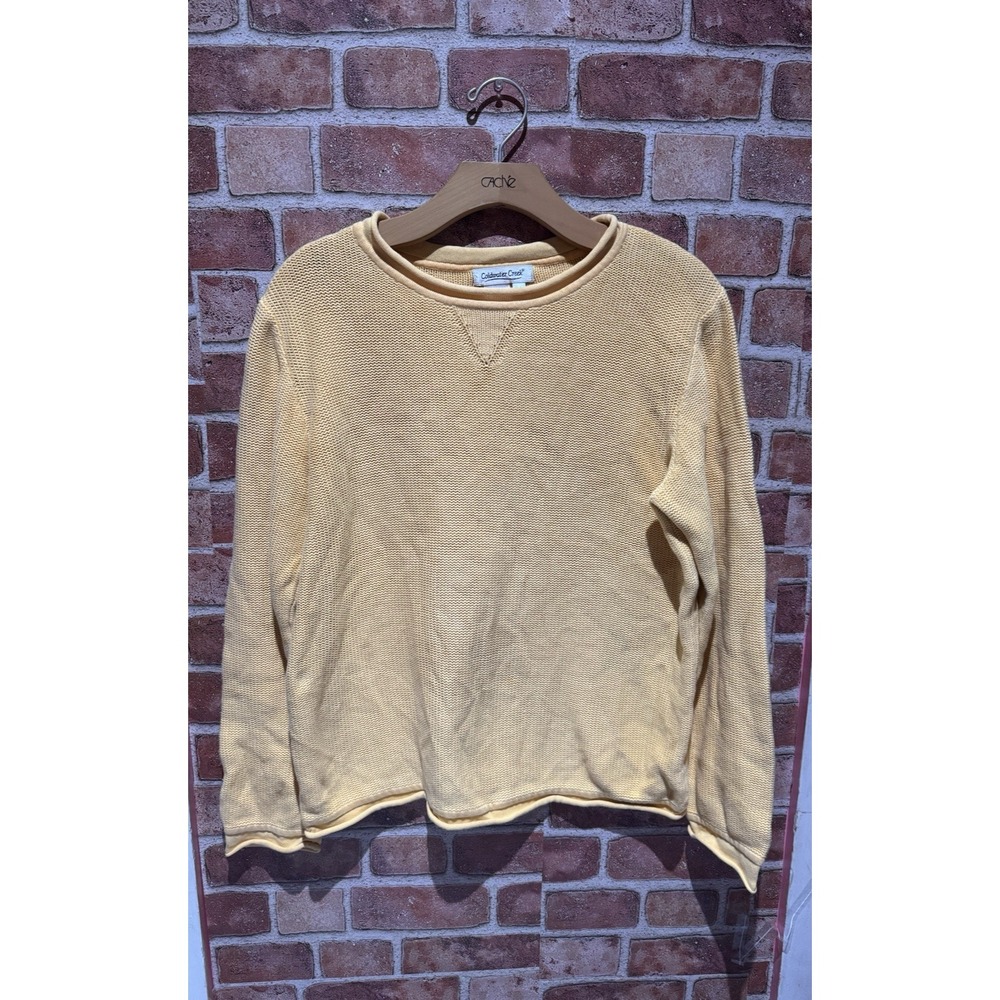 Coldwater Creek Sweater Women's Size M TightKnit Soft Yellow Fluffy Round Cozy